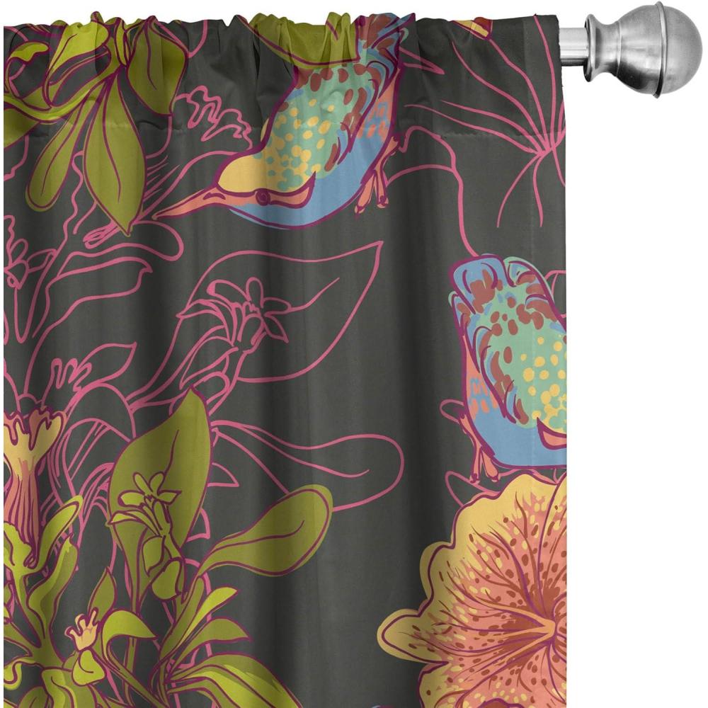 imageAmbesonne Tropical Curtains Neutral Colors Boho Silhouettes of Exotic Jungle Leaves Gothic Vibes Window Treatments 2 Panel Set for Living Room Bedroom Pair of  28quot x 63quot Charcoal Grey Pale GreyPale Olive Green Hot Pink