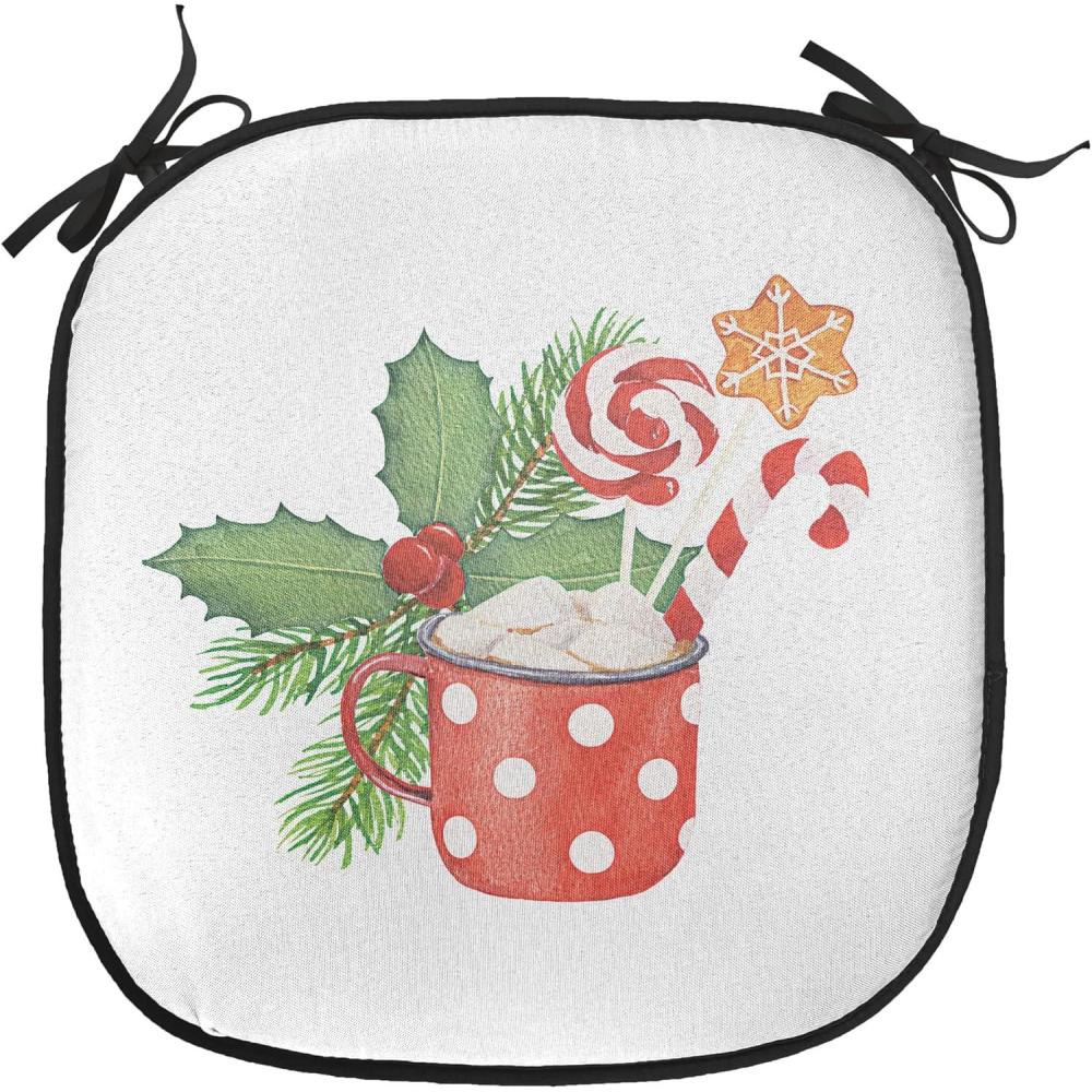 imageAmbesonne Vintage Christmas Chair Cushion Pads Set of 6 Snowy Winter Branches and Pine Cones Top View Rustic Vibes AntiSlip Seat Padding for Kitchen ampamp Patio 16quotx16quot Ecru and Olive GreenDark Salmon and Peacock Green