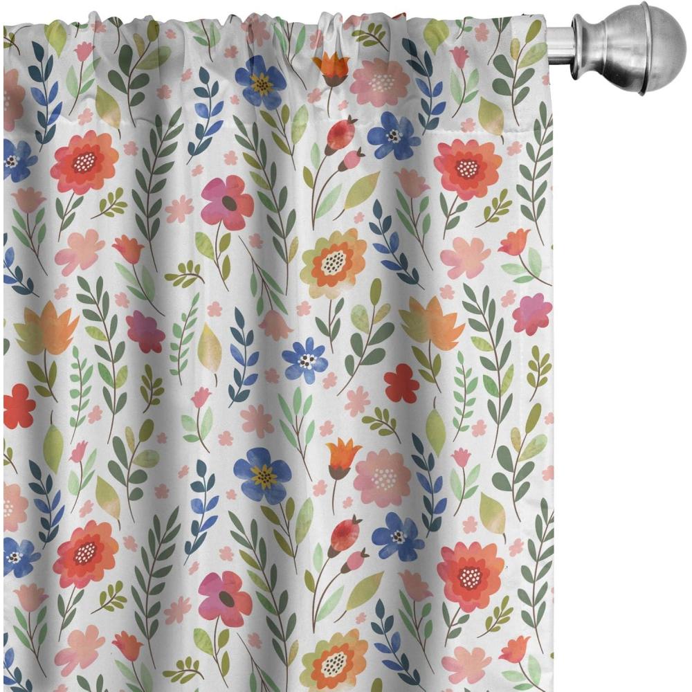 imageAmbesonne Watercolor Window Curtains Christmas Themed Floral Poinsettia Berries Winter Inspirations Leaf Lightweight Decor 2Panel Set with Rod Pocket Pair of 28quot x 84quot Vermilion Yellow GreenViolet Blue