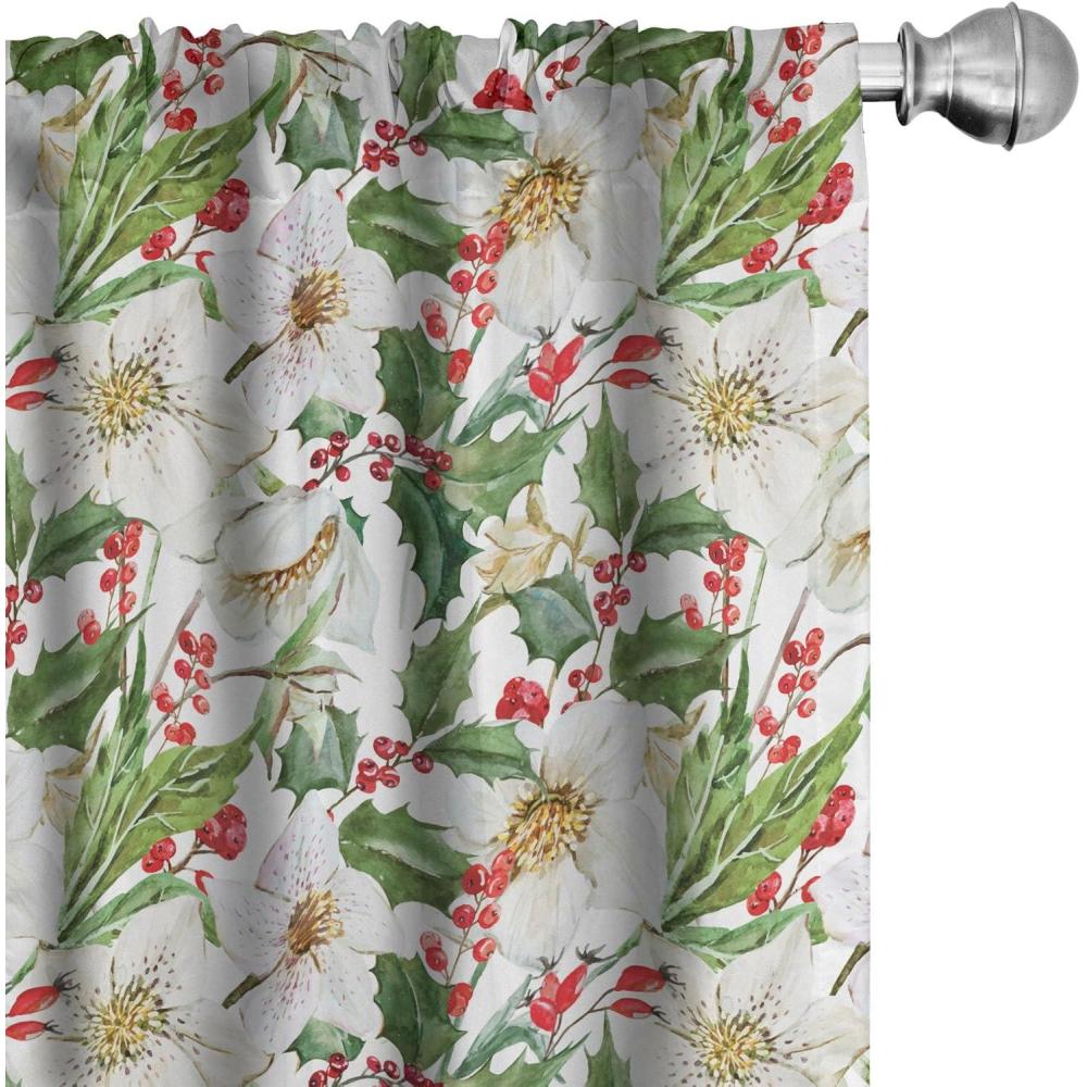 imageAmbesonne Watercolor Window Curtains Christmas Themed Floral Poinsettia Berries Winter Inspirations Leaf Lightweight Decor 2Panel Set with Rod Pocket Pair of 28quot x 84quot Vermilion Yellow GreenVermilion Yellow Green