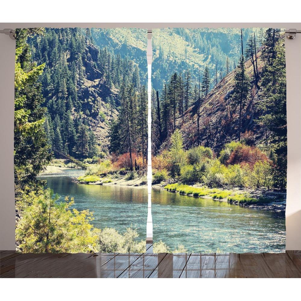 imageAmbesonne Waterfall Curtains Rocky Waterfall to Pond Running Off Scenic Nature Themed Picture Print Living Room Bedroom Window Drapes 2 Panel Set 108quot X 84quot BrownNight Blue