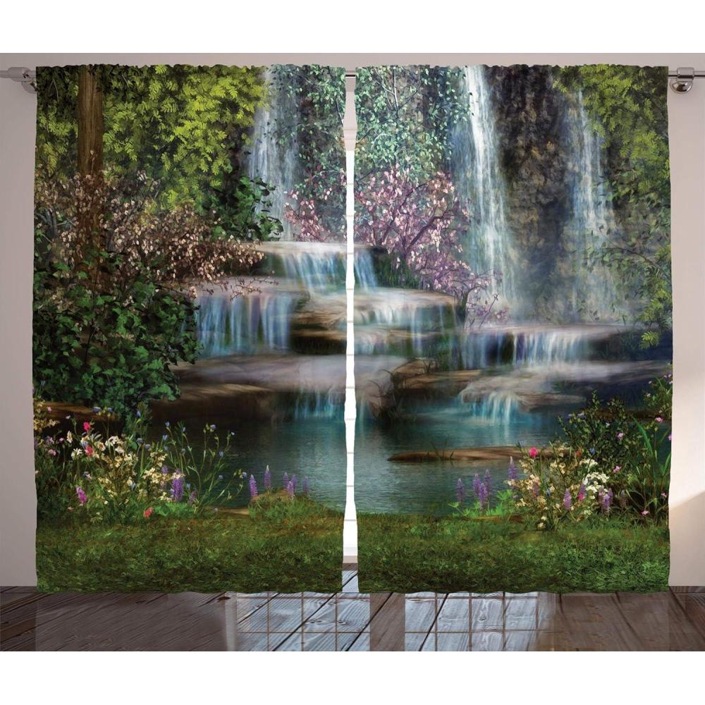 imageAmbesonne Waterfall Curtains Rocky Waterfall to Pond Running Off Scenic Nature Themed Picture Print Living Room Bedroom Window Drapes 2 Panel Set 108quot X 84quot BrownGreen Brown