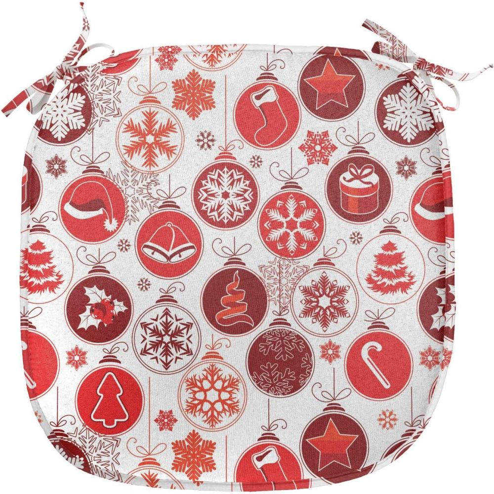 imageAmbesonne Winter Chair Seating Cushion Set of 4 Old Fashioned Christmas Hearts and Swirls Vintage Composition AntiSlip Seat Padding for Kitchen ampamp Patio 16quotx16quot Vermilion Yellow WhiteWhite and Vermilion