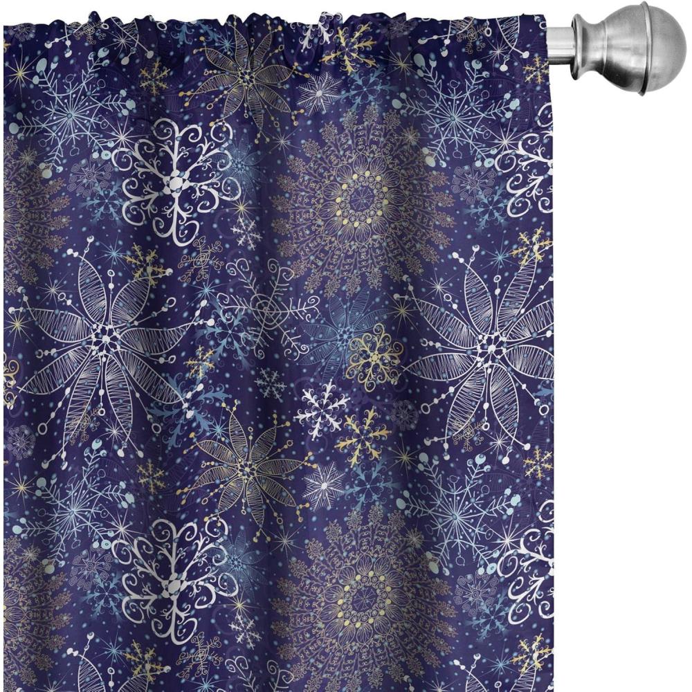 imageAmbesonne Winter Curtains Various Different Ornate Snowflakes Blizzard Cold Season Xmas Themed Window Treatments 2 Panel Set for Living Room Bedroom Pair of 28quot x 95quot Pale Blue Dark BlueIndigo White