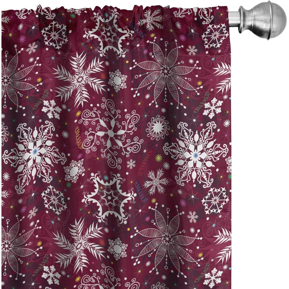 imageAmbesonne Winter Curtains Various Different Ornate Snowflakes Blizzard Cold Season Xmas Themed Window Treatments 2 Panel Set for Living Room Bedroom Pair of 28quot x 95quot Pale Blue Dark BlueMaroon White
