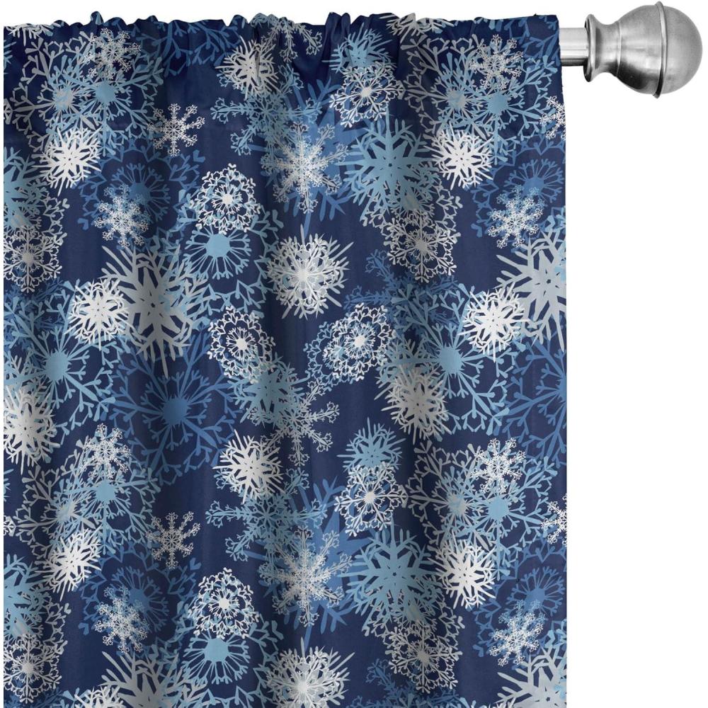 imageAmbesonne Winter Curtains Various Different Ornate Snowflakes Blizzard Cold Season Xmas Themed Window Treatments 2 Panel Set for Living Room Bedroom Pair of 28quot x 95quot Pale Blue Dark BluePale Blue Dark Blue