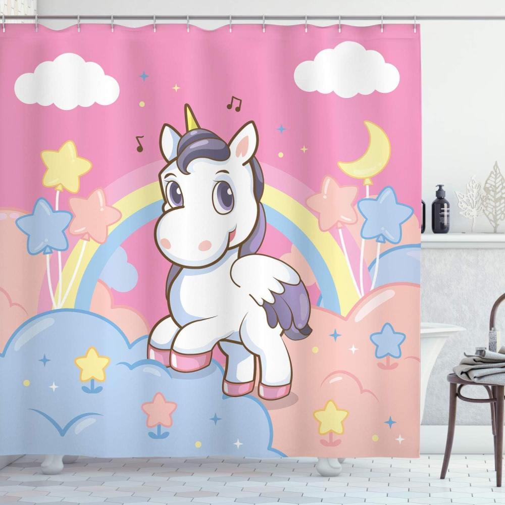 imageAmbesonne Winter Shower Curtain Bicycle Covered Snow Cold Weather Seasonal Calm Scenery Christmas Inspired Cloth Fabric Bathroom Decor Set with Hooks 69quot W x 70quot L White TaupeYellow and Pink
