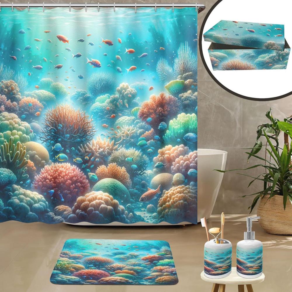 imageAmbesonne Winter Shower Curtain Snow Covered Forest Idyllic Early Morning Scenery Seasonal Xmas Nature Cloth Fabric Bathroom Decor Set with Hooks 69quot W x 70quot L Black White Slate BlueTurquoise Salmon Green