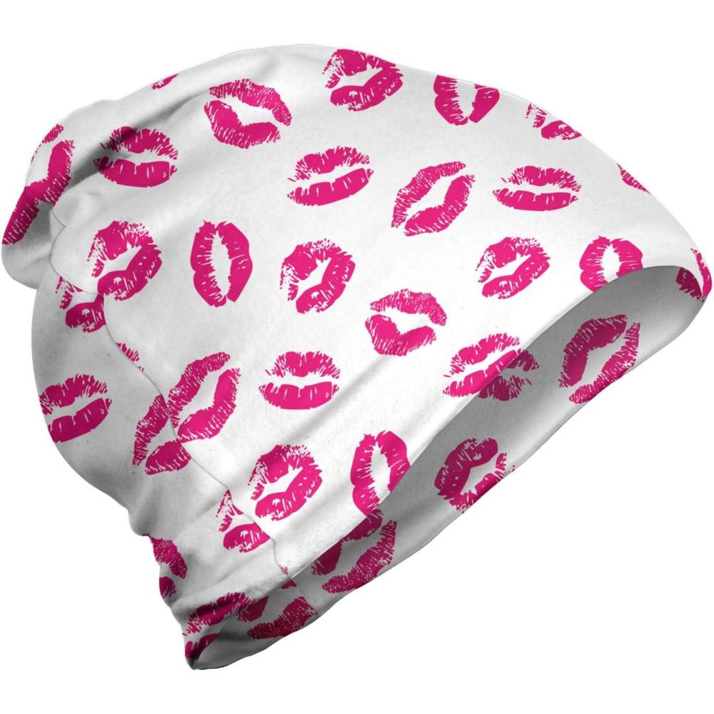 imageAmbesonne unisexadult mens BeanieFuchsia White