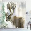 Ambesonne Antlers Shower Curtain, Moose in Winter Forest Wildlife Reindeer Christmas Theme Watercolor Painting Style, Cloth Fabric Bathroom Decor Set with Hooks, 69″ W x 70″ L, Beige Green(Beige Green)