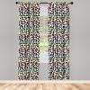 Ambesonne Bohemian Curtains, Bold and Big Feather Motif on Southwestern Inspired Striped Print, Window Treatments 2 Panel Set for Living Room Bedroom, Pair of – 28″ x 63″, Cadet Blue Beige and Brown(Black Yellow)