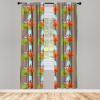 Ambesonne Bohemian Curtains, Retro Mid Century Inspired Abstract Patterns on Ivory Background, Window Treatments 2 Panel Set for Living Room Bedroom, Pair of – 28″ x 63″, Dark Orange and Reseda Green(Umber Green)