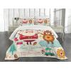 Ambesonne Christmas Bedspread, Santa and Teddy Bear Vintage Christmas Season Ornaments Party Theme, Decorative Quilted 3 Piece Coverlet Set with 2 Pillow Shams, Queen Size, Red Blue
