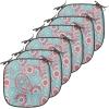 Ambesonne Christmas Chair Seating Cushion Set of 6, Pine Fir Cones Balls and Coniferous Tree Leaves Holly Berry Old Fashioned, Anti-Slip Seat Padding for Kitchen & Patio, 16″x16″, Red Green Grey(Pink Pale Blue)