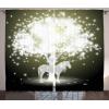 Ambesonne Christmas Curtains, Classical Christmas Ornaments and Baubles Coniferous Pine Tree Twig Tinsel Print, Living Room Bedroom Window Drapes 2 Panel Set, 108″ X 90″, Vermilion Green(Golden Green)