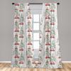 Ambesonne Christmas Curtains, Tree Branches Spruce Leaves Balls Bells Cones Poinsettia Flowers Mistletoe Berry, Window Treatments 2 Panel Set for Living Room Bedroom, Pair of – 28″ x 63″, Ruby Green(Pale Grey Hot Pink and Green)