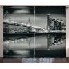 Ambesonne Christmas Curtains, Wooden Rustic Log Cottage Scenery in The Winter Season Warm Moonlight, Living Room Bedroom Window Drapes 2 Panel Set, 108 X 84, White Navy(Monochrome)