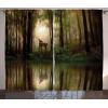 Ambesonne Christmas Curtains, Wooden Rustic Log Cottage Scenery in The Winter Season Warm Moonlight, Living Room Bedroom Window Drapes 2 Panel Set, 108 X 84, White Navy(Green Cocoa)