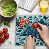 Ambesonne Christmas Cutting Board, Candle Winter Holiday Themed Arrangement with Snow and Fir Tree Leaves Print, Decorative Tempered Glass Cutting and Serving Board, Small Size, Khaki and Grey(Night Blue and Dark Sky Blue)
