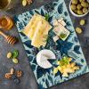 Ambesonne Christmas Cutting Board, Candle Winter Holiday Themed Arrangement with Snow and Fir Tree Leaves Print, Decorative Tempered Glass Cutting and Serving Board, Small Size, Khaki and Grey(Night Blue and Dark Sky Blue)