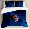 Ambesonne Christmas Duvet Cover Set, Floral Winter Red Bird Hat and Scarf on Blooming Tree Nature Inspired, Decorative 3 Piece Bedding Set with 2 Pillow Shams, Queen Size, Burgundy Green(Dark Blue)