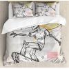 Ambesonne Christmas Duvet Cover Set, Floral Winter Red Bird Hat and Scarf on Blooming Tree Nature Inspired, Decorative 3 Piece Bedding Set with 2 Pillow Shams, Queen Size, Burgundy Green(Grey Cream)