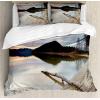 Ambesonne Christmas Duvet Cover Set, Floral Winter Red Bird Hat and Scarf on Blooming Tree Nature Inspired, Decorative 3 Piece Bedding Set with 2 Pillow Shams, Queen Size, Burgundy Green(Beige Brown)