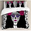 Ambesonne Christmas Duvet Cover Set, Floral Winter Red Bird Hat and Scarf on Blooming Tree Nature Inspired, Decorative 3 Piece Bedding Set with 2 Pillow Shams, Queen Size, Burgundy Green(White Black Pink)