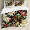Ambesonne Christmas Duvet Cover Set, Floral Winter Red Bird Hat and Scarf on Blooming Tree Nature Inspired, Decorative 3 Piece Bedding Set with 2 Pillow Shams, Queen Size, Burgundy Green(Beige Green and Vermilion)