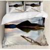 Ambesonne Christmas Duvet Cover Set, Floral Winter Red Bird Hat and Scarf on Blooming Tree Nature Inspired, Decorative 3 Piece Bedding Set with 2 Pillow Shams, Queen Size, Burgundy Green(Beige Brown)