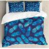 Ambesonne Christmas Duvet Cover Set, Floral Winter Red Bird Hat and Scarf on Blooming Tree Nature Inspired, Decorative 3 Piece Bedding Set with 2 Pillow Shams, Queen Size, Burgundy Green(Night Blue Turquoise)