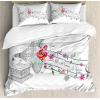 Ambesonne Christmas Duvet Cover Set, Floral Winter Red Bird Hat and Scarf on Blooming Tree Nature Inspired, Decorative 3 Piece Bedding Set with 2 Pillow Shams, Queen Size, Burgundy Green(Grey)