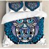 Ambesonne Christmas Duvet Cover Set, Floral Winter Red Bird Hat and Scarf on Blooming Tree Nature Inspired, Decorative 3 Piece Bedding Set with 2 Pillow Shams, Queen Size, Burgundy Green(Navy Blue and Purple)