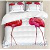 Ambesonne Christmas Duvet Cover Set, Floral Winter Red Bird Hat and Scarf on Blooming Tree Nature Inspired, Decorative 3 Piece Bedding Set with 2 Pillow Shams, Queen Size, Burgundy Green(Orange Lavender)