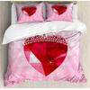 Ambesonne Christmas Duvet Cover Set, Floral Winter Red Bird Hat and Scarf on Blooming Tree Nature Inspired, Decorative 3 Piece Bedding Set with 2 Pillow Shams, Queen Size, Burgundy Green(Pink Red)