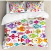 Ambesonne Christmas Duvet Cover Set, Floral Winter Red Bird Hat and Scarf on Blooming Tree Nature Inspired, Decorative 3 Piece Bedding Set with 2 Pillow Shams, Queen Size, Burgundy Green(Cream Red)