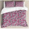 Ambesonne Christmas Duvet Cover Set, Floral Winter Red Bird Hat and Scarf on Blooming Tree Nature Inspired, Decorative 3 Piece Bedding Set with 2 Pillow Shams, Queen Size, Burgundy Green(Pink Tan Lilac)