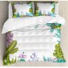 Ambesonne Christmas Duvet Cover Set, Floral Winter Red Bird Hat and Scarf on Blooming Tree Nature Inspired, Decorative 3 Piece Bedding Set with 2 Pillow Shams, Queen Size, Burgundy Green(Sage Green)
