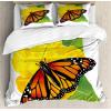 Ambesonne Christmas Duvet Cover Set, Floral Winter Red Bird Hat and Scarf on Blooming Tree Nature Inspired, Decorative 3 Piece Bedding Set with 2 Pillow Shams, Queen Size, Burgundy Green(Orange Yellow)