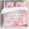 Ambesonne Christmas Duvet Cover Set, Floral Winter Red Bird Hat and Scarf on Blooming Tree Nature Inspired, Decorative 3 Piece Bedding Set with 2 Pillow Shams, Queen Size, Burgundy Green(Pink Blue)