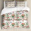 Ambesonne Christmas Duvet Cover Set, Floral Winter Red Bird Hat and Scarf on Blooming Tree Nature Inspired, Decorative 3 Piece Bedding Set with 2 Pillow Shams, Queen Size, Burgundy Green(Burgundy Tan and Vermilion)