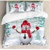 Ambesonne Christmas Duvet Cover Set, Floral Winter Red Bird Hat and Scarf on Blooming Tree Nature Inspired, Decorative 3 Piece Bedding Set with 2 Pillow Shams, Queen Size, Burgundy Green(Teal Red White)