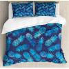 Ambesonne Christmas Duvet Cover Set, Floral Winter Red Bird Hat and Scarf on Blooming Tree Nature Inspired, Decorative 3 Piece Bedding Set with 2 Pillow Shams, Queen Size, Burgundy Green(Night Blue Turquoise)