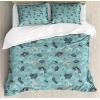 Ambesonne Christmas Duvet Cover Set, Floral Winter Red Bird Hat and Scarf on Blooming Tree Nature Inspired, Decorative 3 Piece Bedding Set with 2 Pillow Shams, Queen Size, Burgundy Green(Teal)