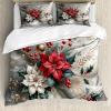 Ambesonne Christmas Duvet Cover Set, Floral Winter Red Bird Hat and Scarf on Blooming Tree Nature Inspired, Decorative 3 Piece Bedding Set with 2 Pillow Shams, Queen Size, Burgundy Green(Slate Blue and Dark Coral)