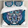 Ambesonne Christmas Duvet Cover Set, Floral Winter Red Bird Hat and Scarf on Blooming Tree Nature Inspired, Decorative 3 Piece Bedding Set with 2 Pillow Shams, Queen Size, Burgundy Green(Navy Blue and Purple)
