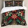 Ambesonne Christmas Duvet Cover Set, Floral Winter Red Bird Hat and Scarf on Blooming Tree Nature Inspired, Decorative 3 Piece Bedding Set with 2 Pillow Shams, Queen Size, Burgundy Green(Dark Pink Green Khaki)
