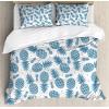 Ambesonne Christmas Duvet Cover Set, Floral Winter Red Bird Hat and Scarf on Blooming Tree Nature Inspired, Decorative 3 Piece Bedding Set with 2 Pillow Shams, Queen Size, Burgundy Green(Gray Blue)