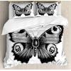 Ambesonne Christmas Duvet Cover Set, Floral Winter Red Bird Hat and Scarf on Blooming Tree Nature Inspired, Decorative 3 Piece Bedding Set with 2 Pillow Shams, Queen Size, Burgundy Green(White Charcoal)