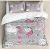 Ambesonne Christmas Duvet Cover Set, Floral Winter Red Bird Hat and Scarf on Blooming Tree Nature Inspired, Decorative 3 Piece Bedding Set with 2 Pillow Shams, Queen Size, Burgundy Green(Grey Pale Pink White)